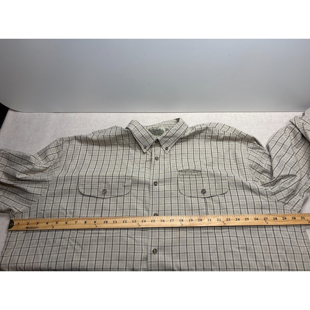 Cabelas Button Up Shirt Mens 3XLT Tall Khaki Brown Plaid Cotton Outdoors - Picture 8 of 11